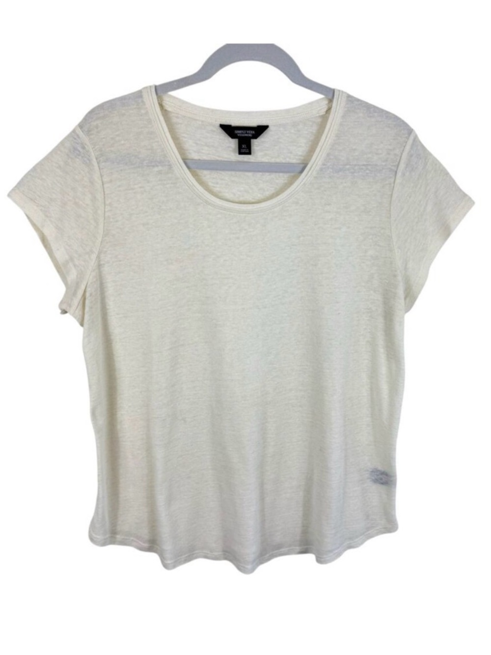 Simply Vera Vera Wang‎ Cream Linen Blend Short Sleeve Light Knit Top Size XL